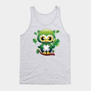 Owl St Patrick's Day Cute Character with Shamrocks Tank Top